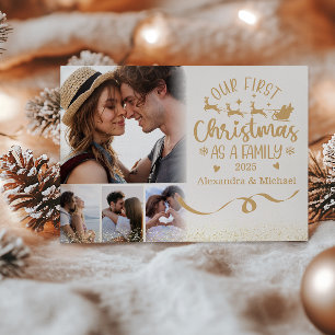Gold Glitter 4 Photo First Christmas as a Family Holiday Card
