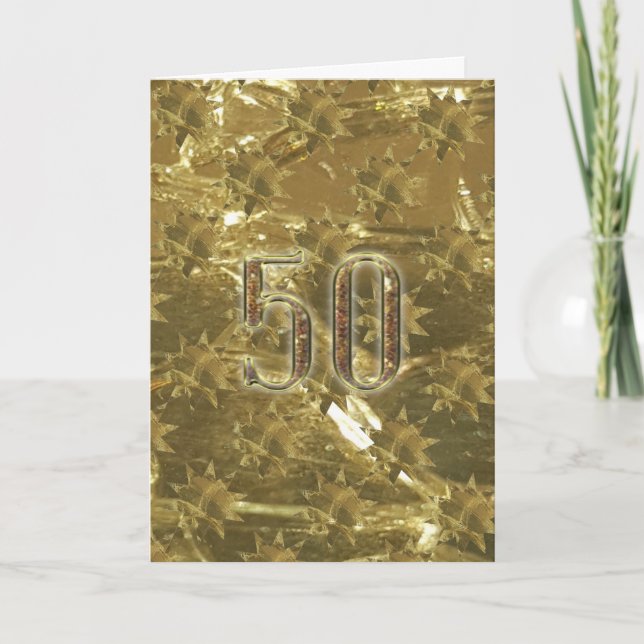 Gold Glitter 50 50th Wedding Anniversary Birthday Card (Front)
