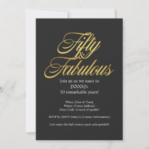 Gold Glitter 50 and Fabulous Modern 50th Birthday  Invitation