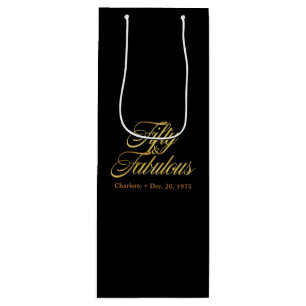 Gold Glitter 50 and Fabulous Modern 50th Birthday  Wine Gift Bag