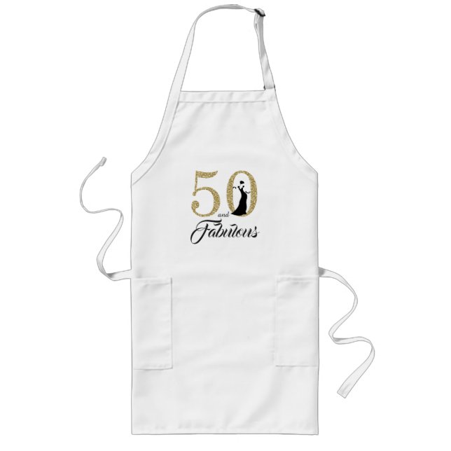 Gold Glitter 50 Fabulous 50th Birthday Long Apron (Front)