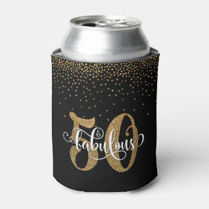 Gold Glitter 50 & Fabulous Typography Birthday Can Cooler