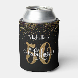 Gold Glitter 50 & Fabulous Typography Birthday Can Cooler