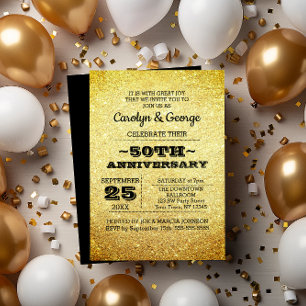 Gold Glitter 50th Anniversary Party Invitation