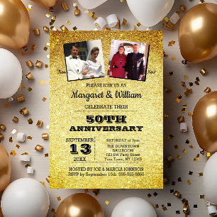 Gold Glitter 50th Anniversary Photo Invitation