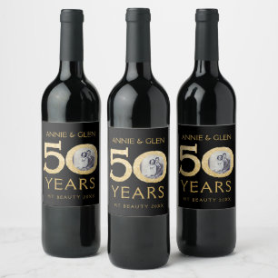 Gold Glitter 50th Anniversary Photo Template Wine  Label