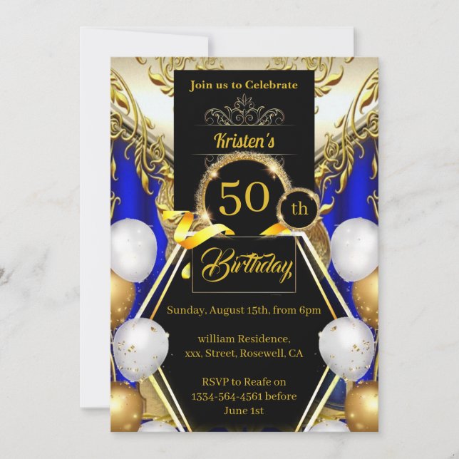 Gold Glitter 50th Birthday Invitation (Front)