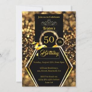 Gold Glitter 50th birthday Invitation