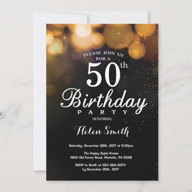 Gold Glitter 50th Birthday Invitation Card (Front)