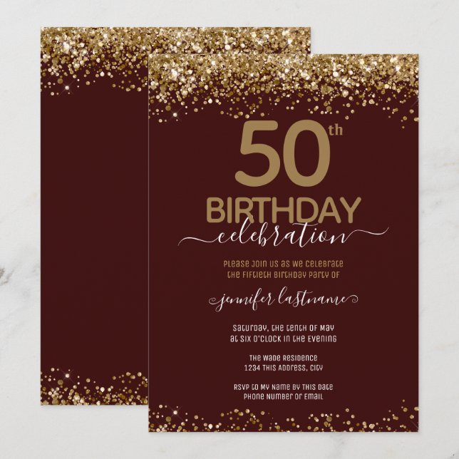 Gold Glitter 50th Birthday Party Invitation (Front/Back)