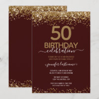 Gold Glitter 50th Birthday Party Invitation