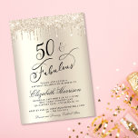 Gold Glitter 50th Birthday Party Invitation<br><div class="desc">Celebrate her 50 years of sparkle with an elegant gold glitter birthday party invitation 🎉 🎂 🥂 This elegant and chic 50th birthday party invitation features "50 & Fabulous" written in a stylish script on a champagne gold faux foil background, with gold faux glitter dripping from the top. You can...</div>