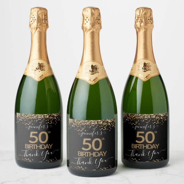 Gold Glitter 50th Birthday Personalized  Sparkling Wine Label (Bottles)