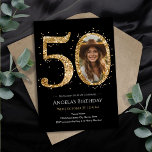 Gold Glitter 50th Birthday Photo Invitation<br><div class="desc">50th Birthday Gold Glitter Photo party template. Available as a digital download printable.
Custom,  personalized,  editable download</div>
