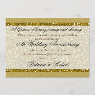 Gold Glitter 50th Golden Wedding Anniversary Invitation