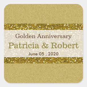 Gold Glitter 50th Golden Wedding Anniversary Square Sticker