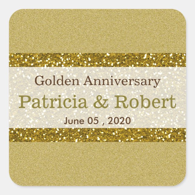 Gold Glitter 50th Golden Wedding Anniversary Square Sticker (Front)