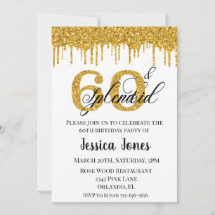 Gold Glitter 60 60th Splendid Sixty Birthday Invitation