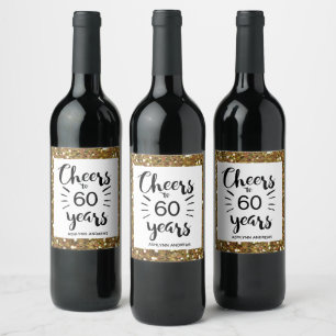 Gold Glitter 60th Birthday - Cheers to 60 Years Wine Label