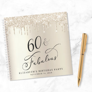Gold Glitter 60th Birthday Party Guest Book
