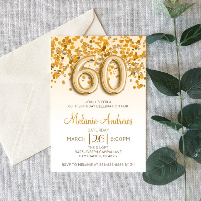 Gold Glitter 60th Birthday Party Invitation (Creator Uploaded)