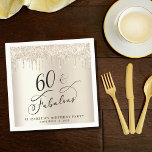 Gold Glitter 60th Birthday Party  Napkin<br><div class="desc">Elegant and chic napkins for her 60th birthday party featuring "60 & Fabulous" in a calligraphy script on a gold faux foil background with gold faux glitter drips. Personalize with her name and the date of the party.</div>