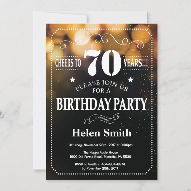 Gold Glitter 70th Birthday Invitation (Front)