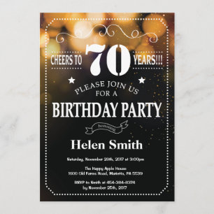 Gold Glitter 70th Birthday Invitation