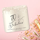 Gold Glitter 70th Birthday Party Square Paper Coaster<br><div class="desc">Chic custom 70th birthday party coaster featuring "70 & Fabulous" in a calligraphy script,  a gold faux foil background and dripping gold faux glitter. Perfect for table decor that guests can take home as a souvenir party favour.</div>