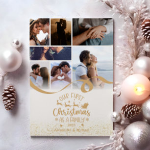 Gold Glitter 7 Photo Christmas Holiday Card