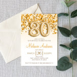 Gold Glitter 80th Birthday Party Invitation<br><div class="desc">This is a gold glitter and confetti themed 80th Birthday Party Invite.</div>
