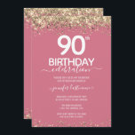 Gold Glitter 90th Birthday Party Invitation<br><div class="desc">Elegant Faux gold glitter with shimmering confetti highlights on the top and bottom border. All text is adjustable and easy to change for your own party needs. Great elegant 90th birthday template design.</div>