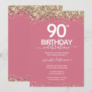 Gold Glitter 90th Birthday Party Invitation