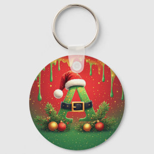 Gold Glitter A For Family Christmas Keychain