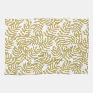 Gold glitter abstract leaves pattern kitchen towel