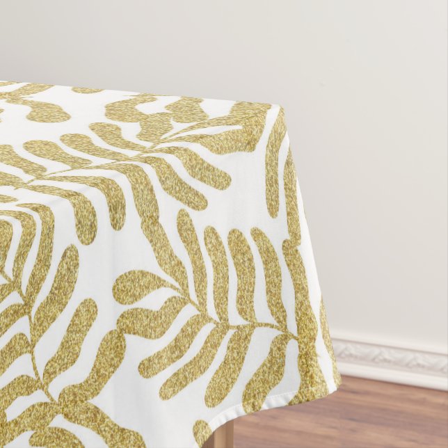 Gold glitter abstract leaves pattern tablecloth (In Situ)