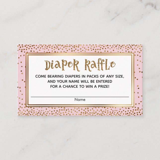 Gold Glitter Accents Baby Pink Diaper Raffle Cards (Front)