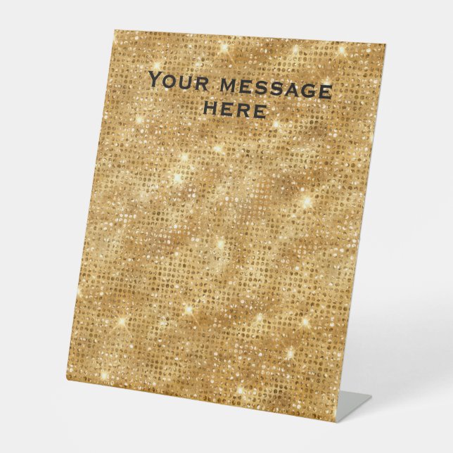 Gold Glitter Add Your Own Text Pedestal Sign (Front)