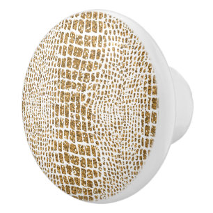 Gold Glitter Alligator Print Ceramic Knob