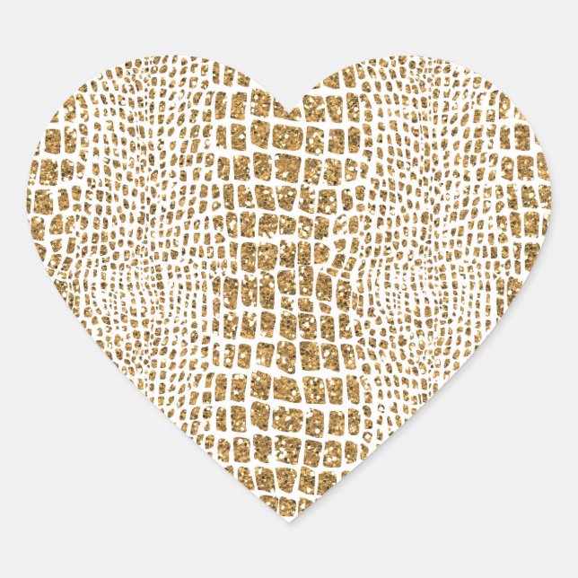 Gold Glitter Alligator Print Heart Sticker (Front)