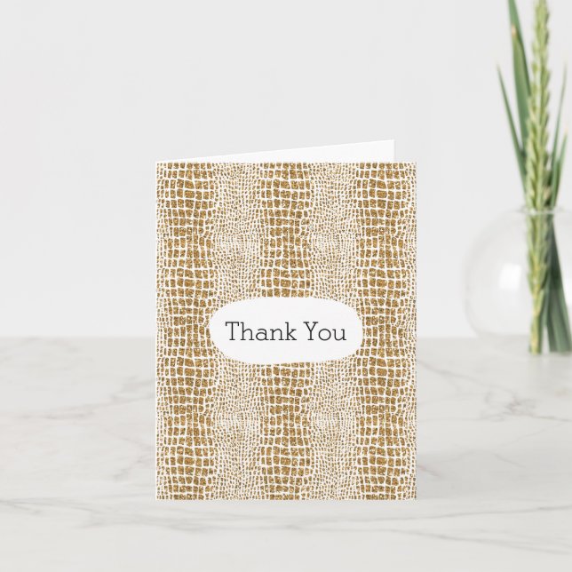 Gold Glitter Alligator Print Thank You Card (Front)