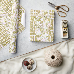 Gold Glitter Alligator Print Wrapping Paper