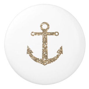 Gold Glitter Anchor Nautical Glam Modern Ceramic Knob