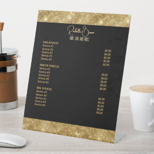 Gold Glitter and Black Beauty Salon Price List Pedestal Sign