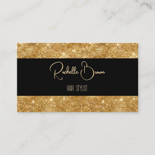 Gold Glitter and Black Business Card (Front)
