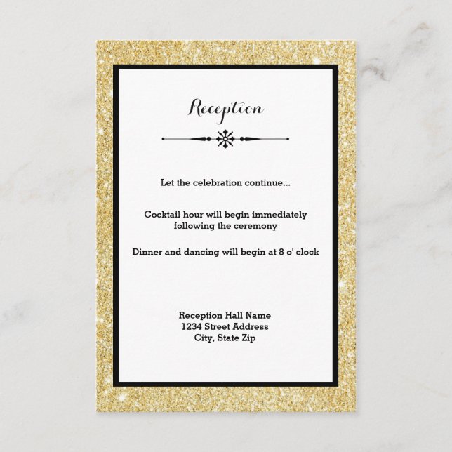 Gold Glitter and Black Frame-Reception Invitation (Front)
