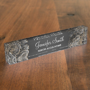 Gold Glitter and Black Glam Roses Nameplate