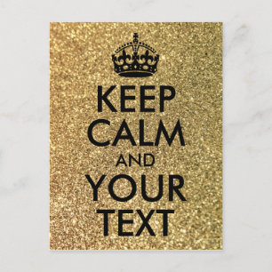 Gold Glitter and Black Keep Calm and Your Text Postcard