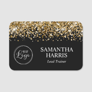 Gold Glitter and Black Logo Name Tag
