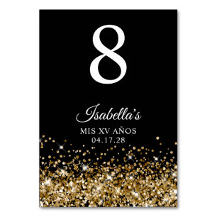 Gold Glitter and Black Mis XV Anos Table Number